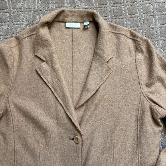 Chico's Lightweight Wool Blend Blazer Jacket Womens 3 / XL Tan Camel Soft Career - Picture 2 of 6